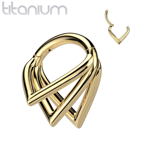 Titanium With Triple Chevron Hoops 10mm gold plated