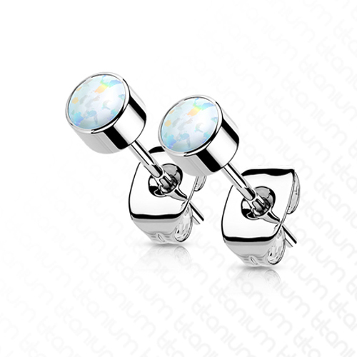 Oorbellen titanium opal bezel 0.8x6x3 - zilver Oorbellen titanium opal bezel 0.8x6x3 - zilver