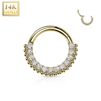 Piercing 14kt ring Hoop Rings with Lined CZ and Balls 1.2x8