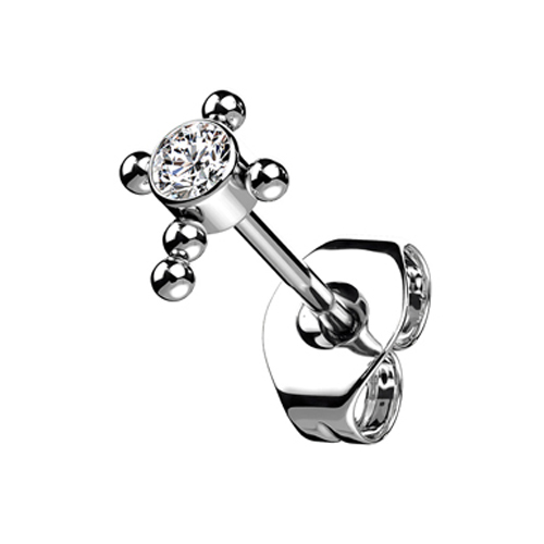 Oorbellen titanium CZ Centered Ball Cross Top - zilver Oorbellen titanium CZ Centered Ball Cross Top - zilver