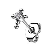 Oorbellen titanium CZ Centered Ball Cross Top - zilver