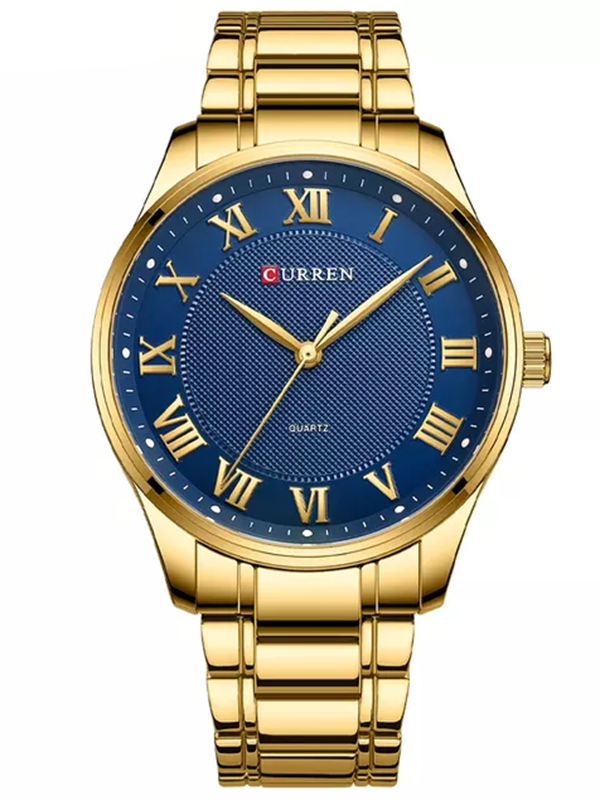 Curren horloge goud met blauwe wijzerplaat