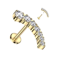 Piercing titanium 7CZ curved wit gold plated