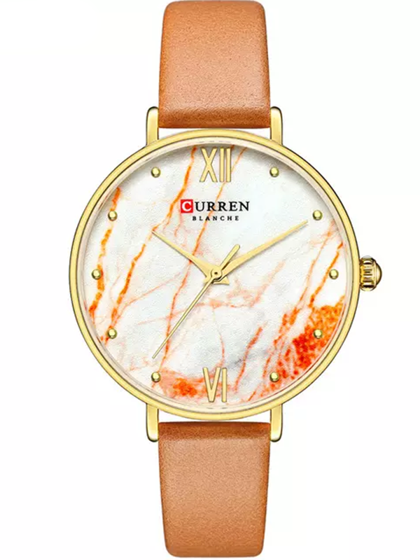 Amber kleurige horloge met marmeren wijzerplaat