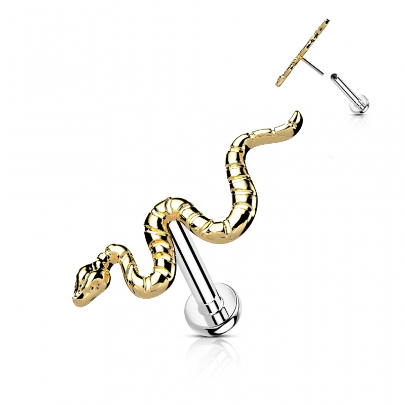 Piercing snake push in gold plated 1.2x8