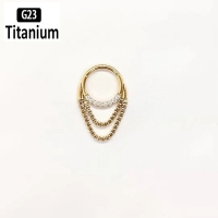 Piercing titanium clicker met dubbel kettinkje front gemmed gold plated