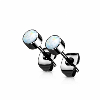 Oorbellen titanium wit opal bezel 3mm zwart