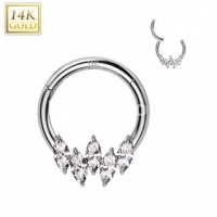 14kt. piercing clicker ring 5 marquise 10 mm wit goud