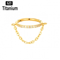 Piercing clicker titanium single lined met ketting 1.2x8 goud