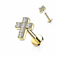 Piercing cross ingelegd met steentjes goud