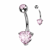 Piercing titanium hartje steen roze