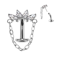 Piercing titanium marquise met ketting push in wit