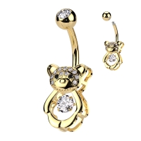 Piercing hollow bear met steentje goud