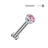 Piercing push in CZ steen 1.2x6 roze