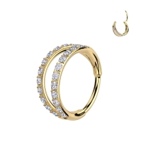 Piercing titanium clicker dubbel rij steentjes 0.8x6 goud