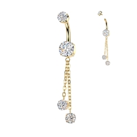 Navelpiercing dubbel ketting met hanger goud