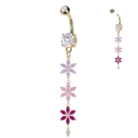 Navelpiercing multikleur bloem hanger goud