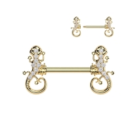 Tepelpiercing gecko - goud kleur