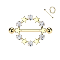 Tepelpiercing ster en steen schild - goud kleur