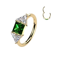 Piercing titanium green square center goud