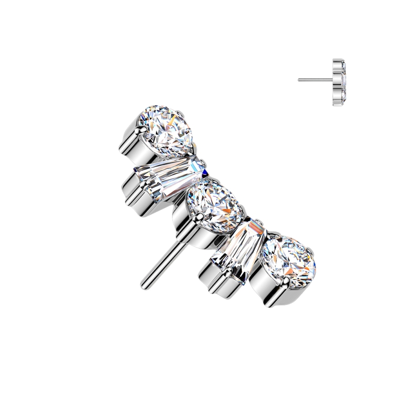 Round Baguette TOP - Titanium - Threadless Push In - zilver Round Baguette TOP - Titanium - Threadless Push In - zilver