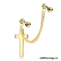 Piercing ketting met massief kruis hanger