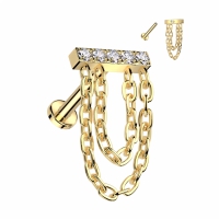 Piercing balkje gemmed met ketting hanger