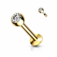 Piercing chirurgisch staal met klein wit steentje intern schroefdraad