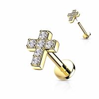Piercing chirurgisch staal cross ingelegd met steentjes