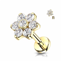 Piercing titanium CZ flower intern schroefdraad