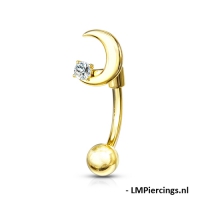 Piercing curved maan met steentje
