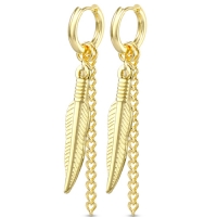 Oorbellen hanger veertjes met ketting 0.8