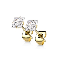 Oorbellen titanium prong vierkant wit 0.8
