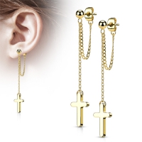 Oorbellen dubbele ketting hanger met kruis