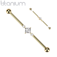Industrial piercing titanium vierkant met ronde steentjes