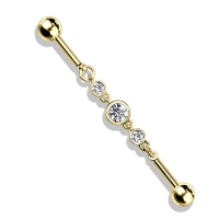 Industrial piercing PVD 3 ronde CZ steentjes ketting