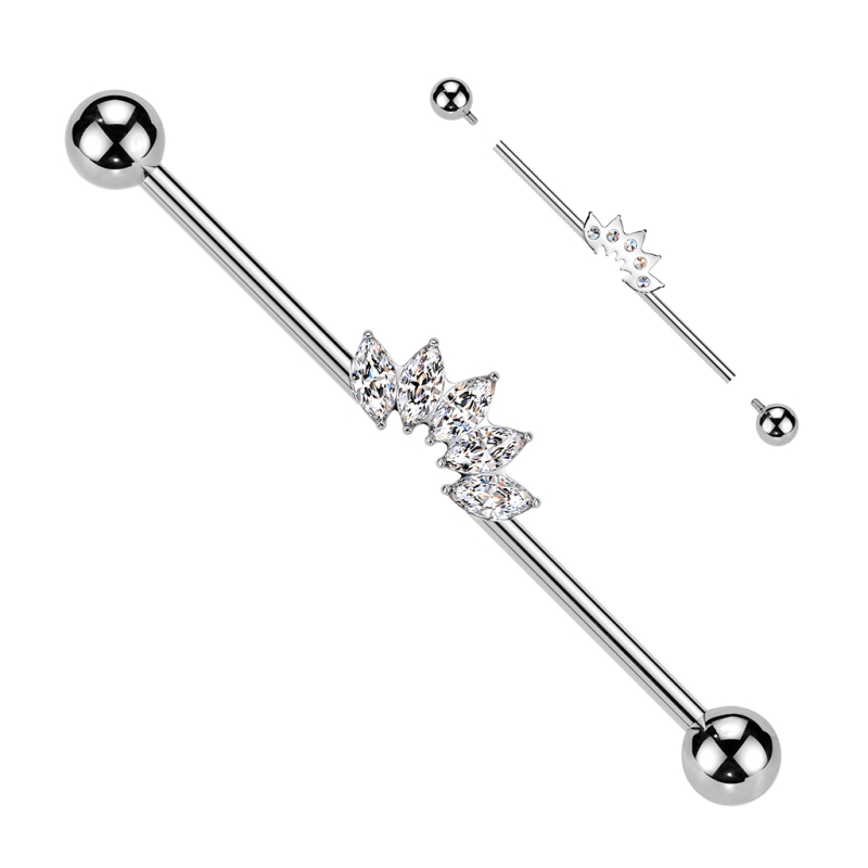 Industrial piercing titanium 5 Marquise fan - zilver Industrial piercing titanium 5 Marquise fan - zilver