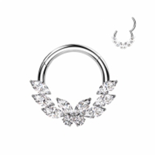 Piercing titanium butterfly leaf clicker ring 1.2x8 - zilver Piercing titanium butterfly leaf clicker ring 1.2x8 - zilver