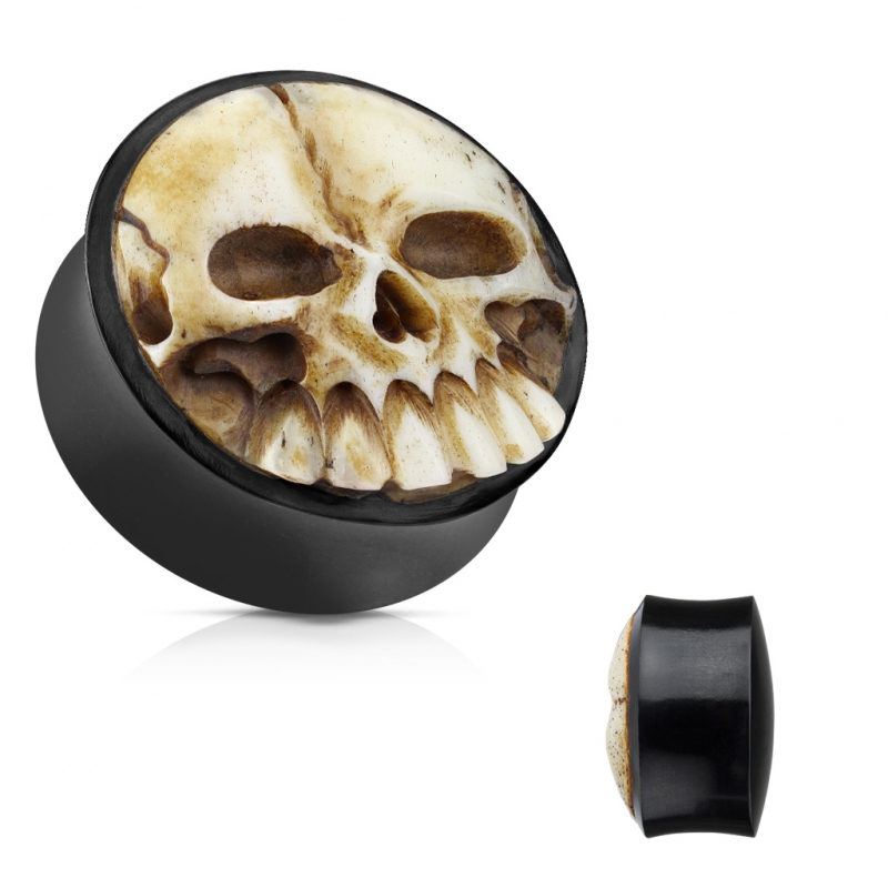 Double Flared 3D Hand Carved Bone Skull Double Flared 3D Hand Carved Bone Skull