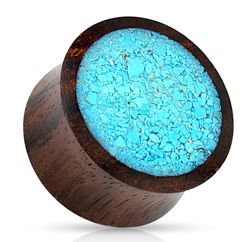 Double-flared plug Crushed aqau met organic wood Double-flared plug Crushed aqau met organic wood