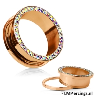 Screw fit tunnel rose kleur met multi kleur steentjes