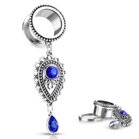 Screw-fit tunnel Saphire blauwe steen teardrop ketting