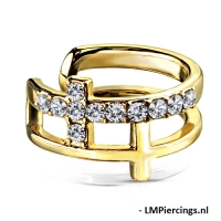 Fake piercing double cross CZ paved