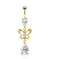 Navelpiercing CZ vlinder met druppel