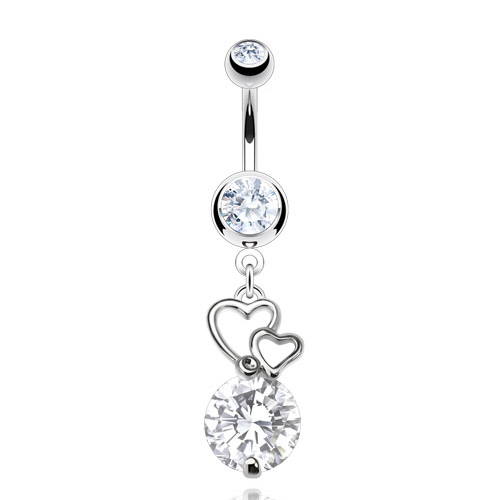 Navelpiercing hanger met CZ hartjes Navelpiercing hanger met CZ hartjes