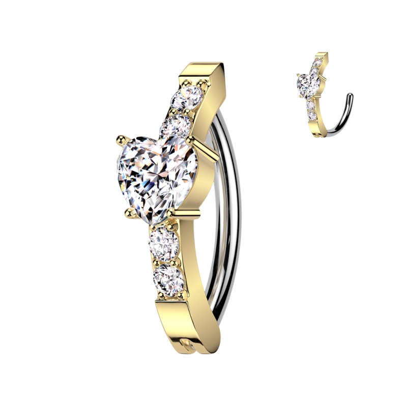 Piercing ovaal steentjes met center hartje Piercing ovaal steentjes met center hartje