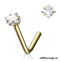 Neuspiercing L-Bend vierkant CZ steen 0.8x6x2.5