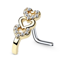 Neuspiercing L-bend drietal hartjes CZ steentjes 0.8x6