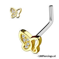 Neuspiercing L-bend vlinder met halve glitter vleugel 0.8x6x5.5
