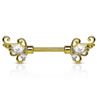 Tepelpiercing sier met steen 1.6x12